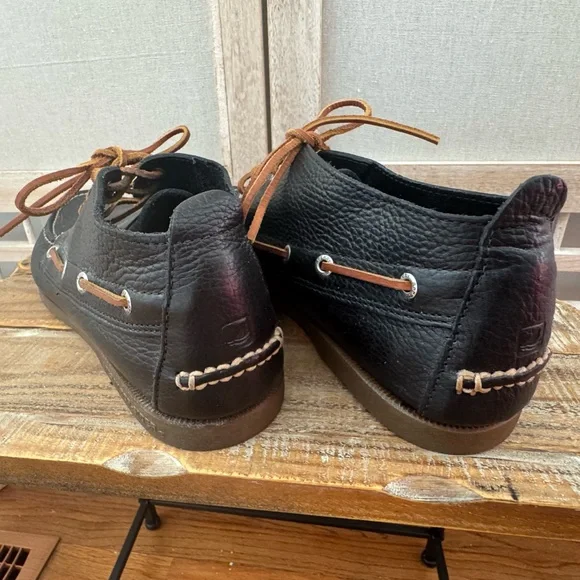 Sperry Top-Sider Black Leather Boat Shoes Lace Up Casual Size 10 - Picture 6 of 8